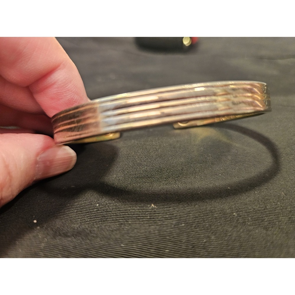 Vintage 24k Electro Plated Tri Tone Magnetic Cuff Unisex Bracelet Bangle